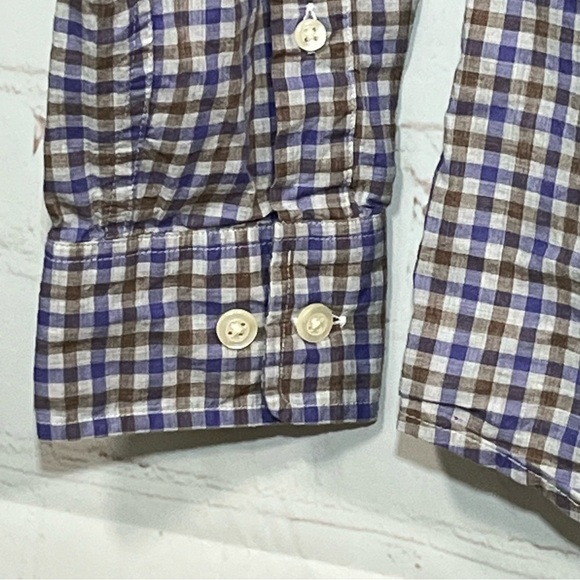 Johnnie-O Check Plaid Button Up Shirt Mens Size Small Purple Brown Cotton - Picture 7 of 14